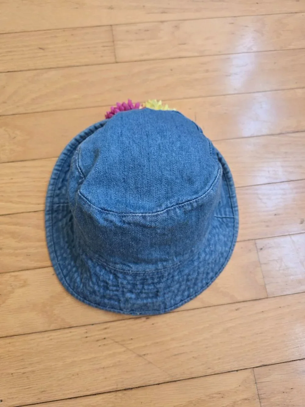 Vintage 90s Blossom Denim Bucket Hat with Crochet Lace & Faux Flowers
